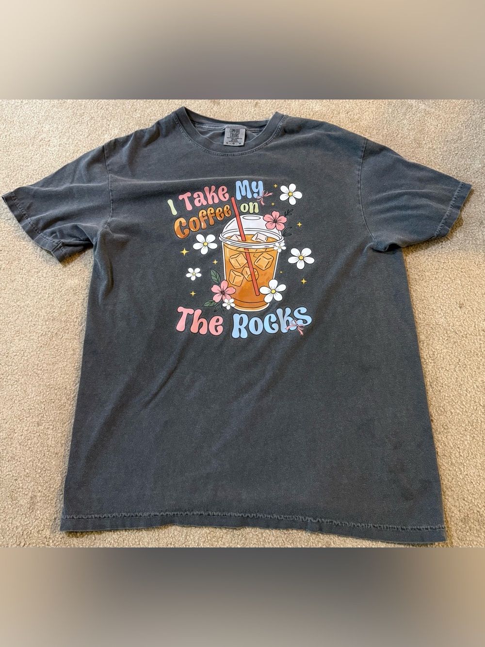 Little Thread Co Coffee on the Rocks Comfort Colors Tee Large